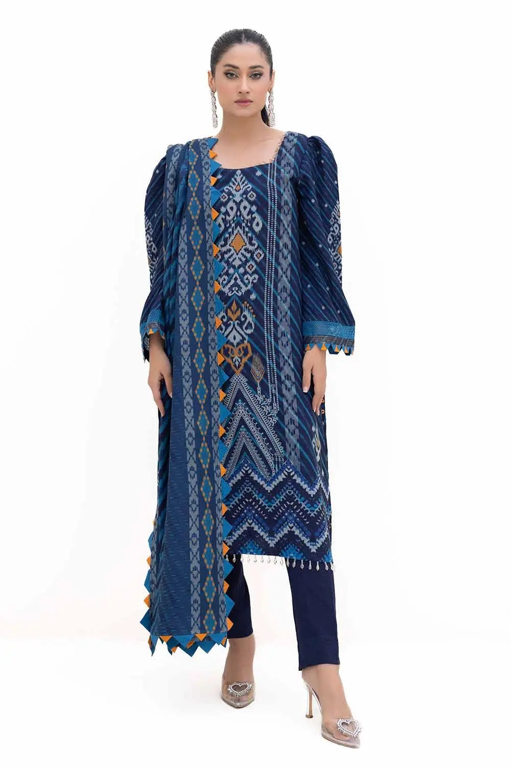 navy blue dress for baby girl Gul Ahmed Winter 2023 Vol-2 - Dresses with Pashmina Shawls