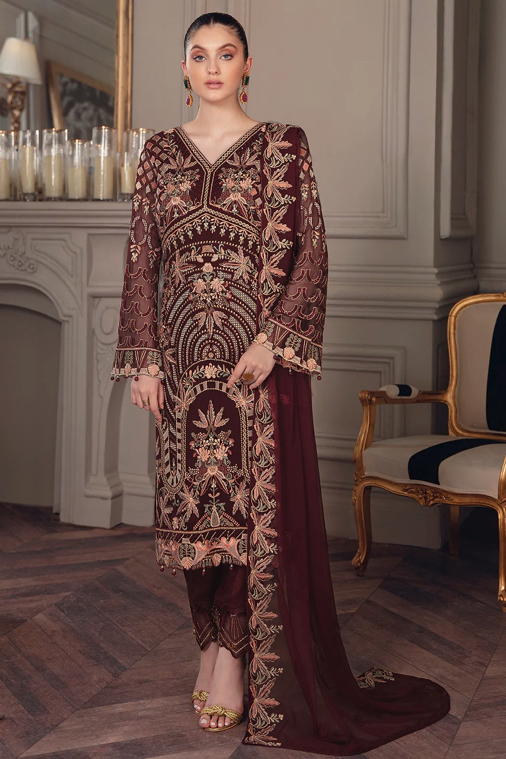 sachin and babi light blue dress Ramsha Chevron Chiffon Collection Vol 2  A-209  YourLibaas UAE